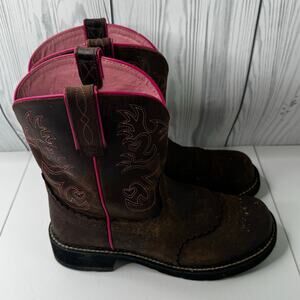 Ariat Women's Boots Shoes Driftwood Saddle Fat Cowgirl Pink/Brown Size 10